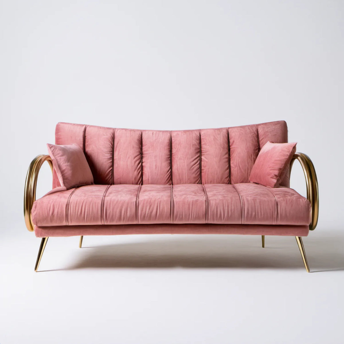 Trzyosobowa sofa welurowa glamour różowo-złota 200 x 85 x 85 cm