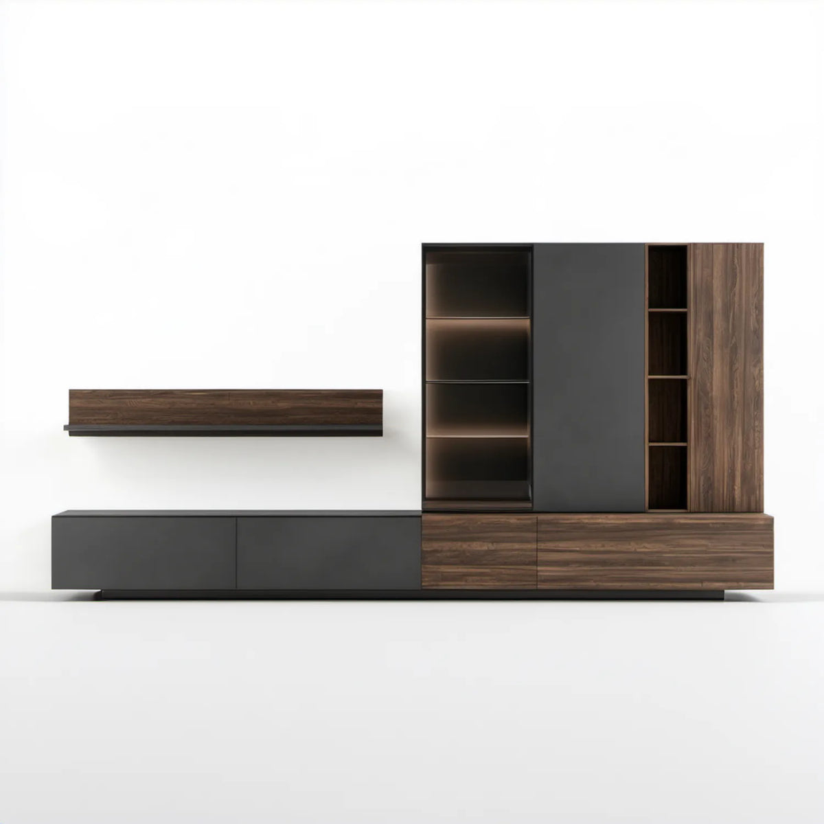 Nowoczesny zestaw mebli RTV Orzech/Antracyt 300 x 40 x 200 cm
