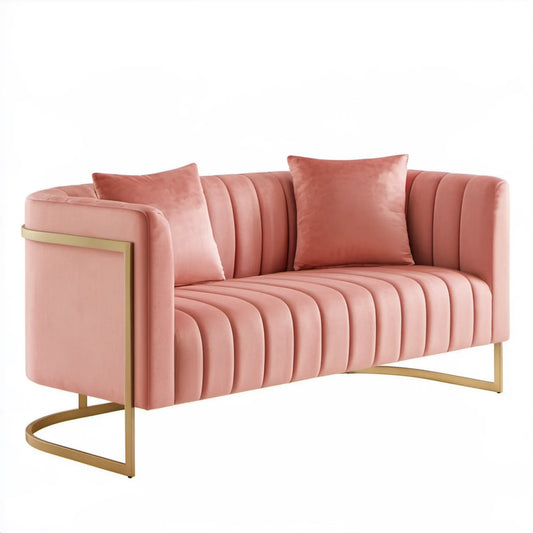 Dwuosobowa sofa z aksamitną tapicerką Różowa/Złota 160 × 83 × 78 cm