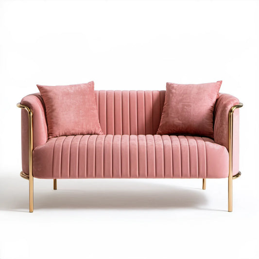 Dwuosobowa sofa welurowa różowo-złota 140 x 78 x 78 cm