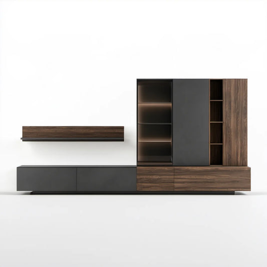 Nowoczesny zestaw mebli RTV Orzech/Antracyt 300 x 40 x 200 cm