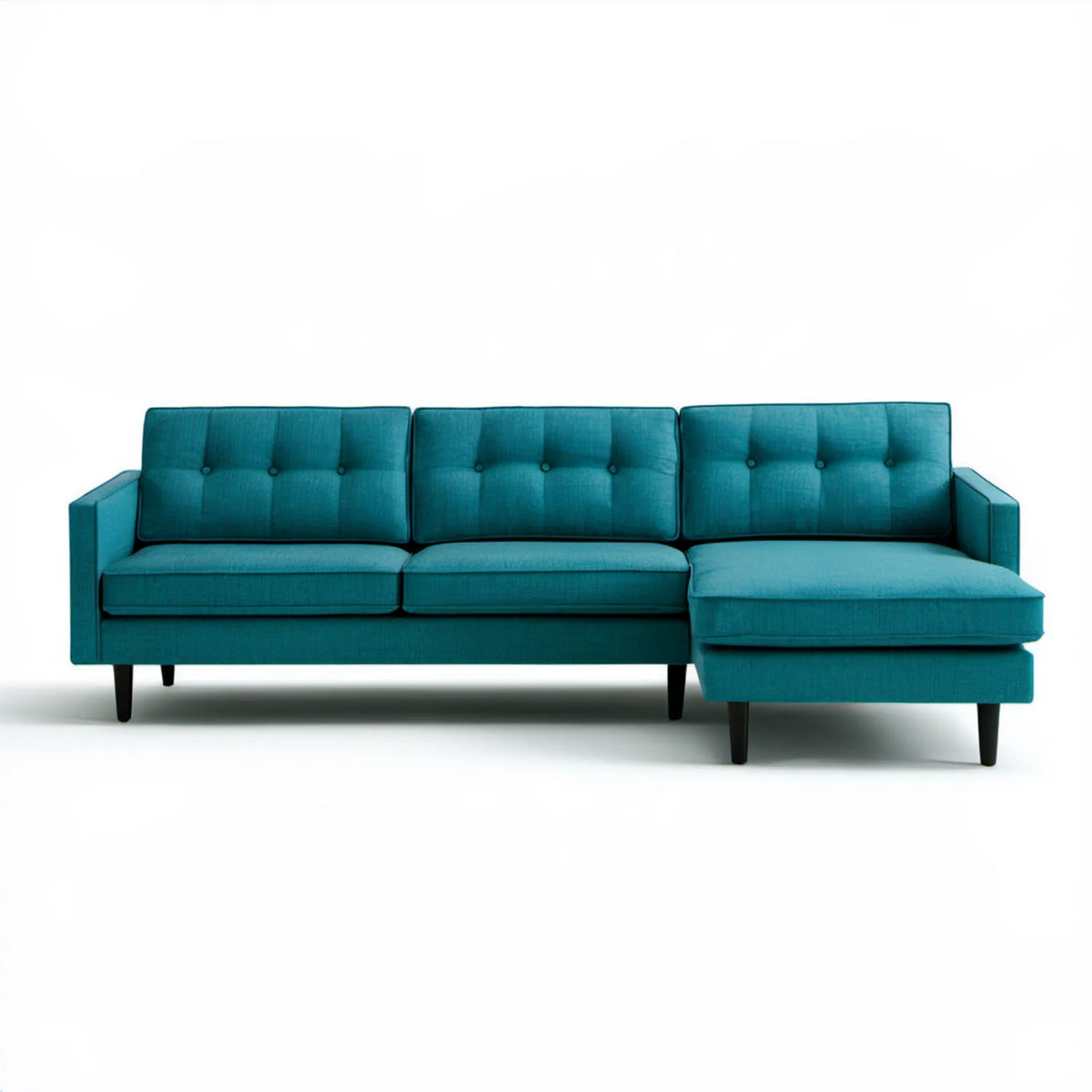 Turkusowa sofa narożna w kształcie L z prawostronnym szezlongiem, 250 x 155 x 85 cm