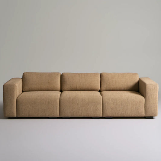 Beżowa sofa trzyosobowa z tapicerką poliestrową, 240 x 95 x 78 cm