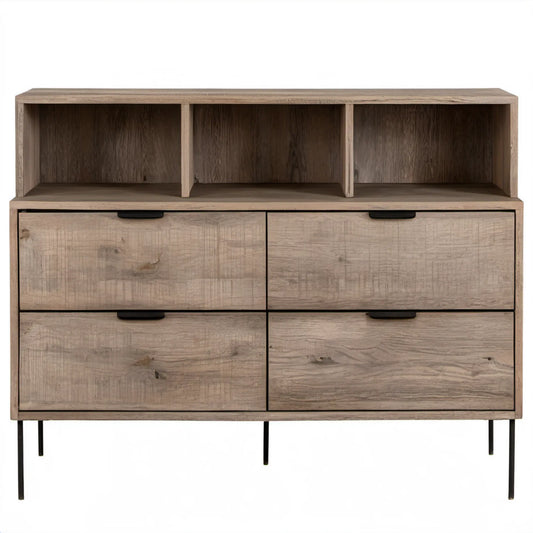 Szafka RTV z litego drewna mango, jasnobrązowa/czarna, 160 × 40 × 120 cm, 4 szuflady