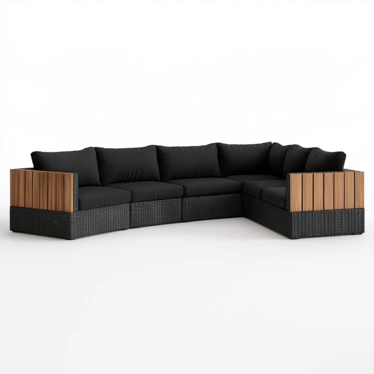 Modułowy narożnik ogrodowy z technorattanu i drewna akacjowego Czarny/Brązowy 250 x 250 x 70 cm