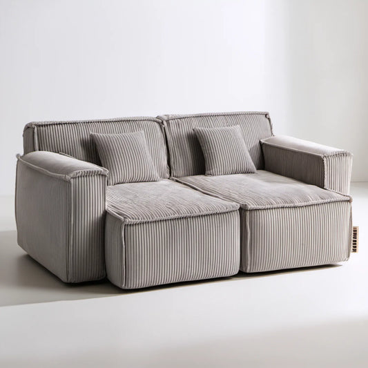 Jasnoszara sofa 2-osobowa z sztruksową tapicerką, 180 x 95 x 85 cm