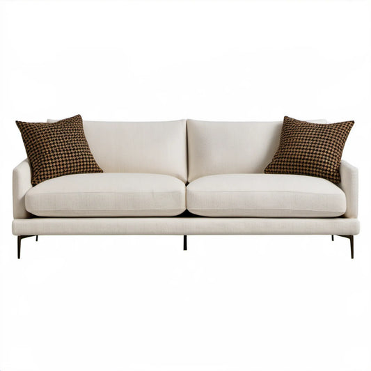 Kremowa sofa trzyosobowa z poduszkami w pepitkę 200 x 88 x 84 cm
