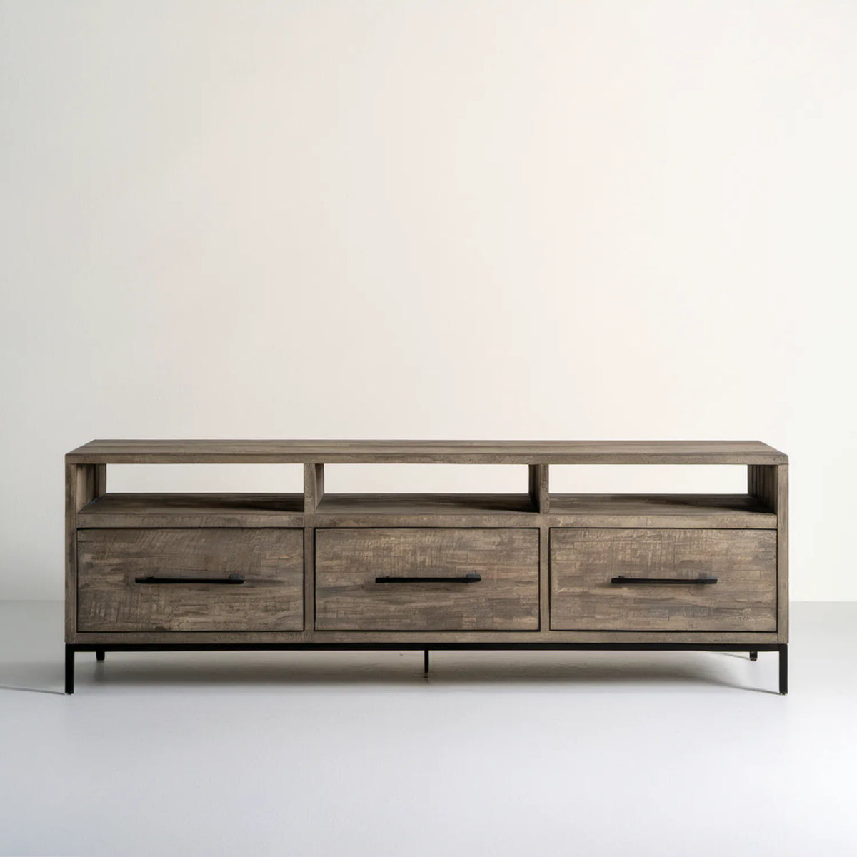 Brązowo-czarna szafka RTV z litego drewna mango 180 x 40 x 60 cm, 3 szuflady
