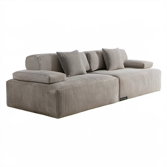 Dwuosobowa sofa do salonu ze sztruksu poliestrowego szarobeżowa 200 × 100 × 70 cm