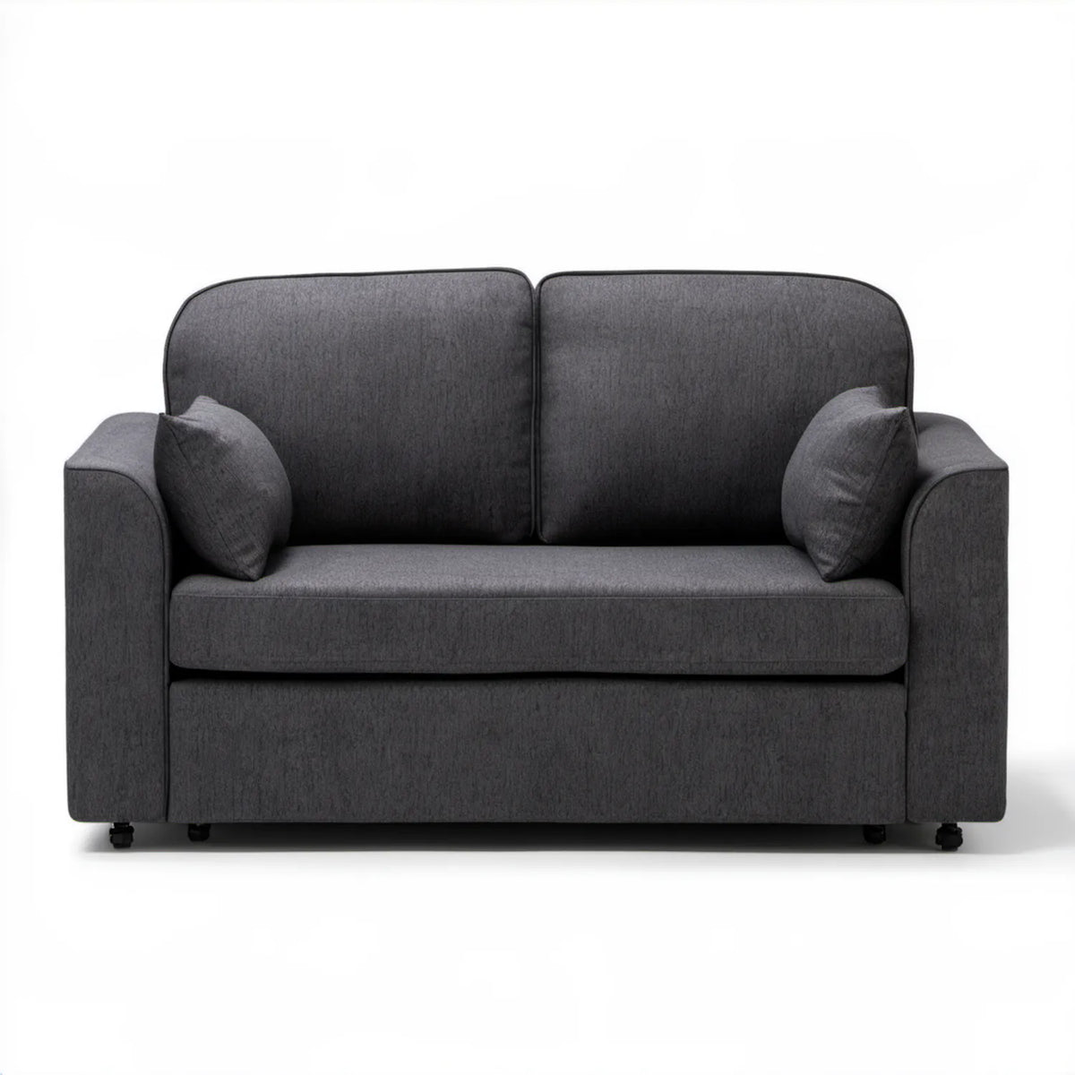 Grafitowa rozkładana sofa dwuosobowa z poduszkami 160 x 90 x 90 cm