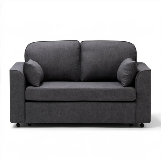 Grafitowa rozkładana sofa dwuosobowa z poduszkami 160 x 90 x 90 cm