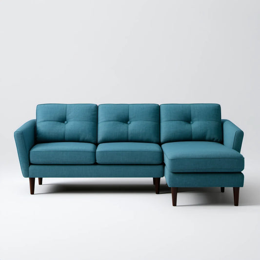 Turkusowa sofa narożna 3-osobowa z prawym szezlongiem, 230 x 145 x 85 cm